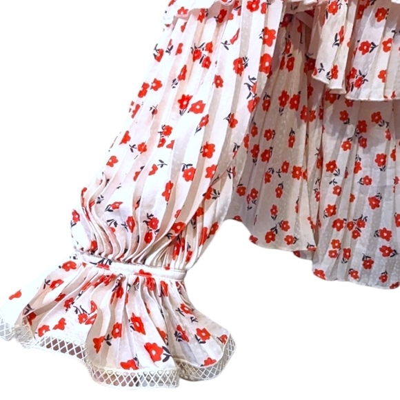 Self-Portrait Red Floral on White Ruffled Tiered Ruffled One Shoulder Top (8) - Picture 5 of 7